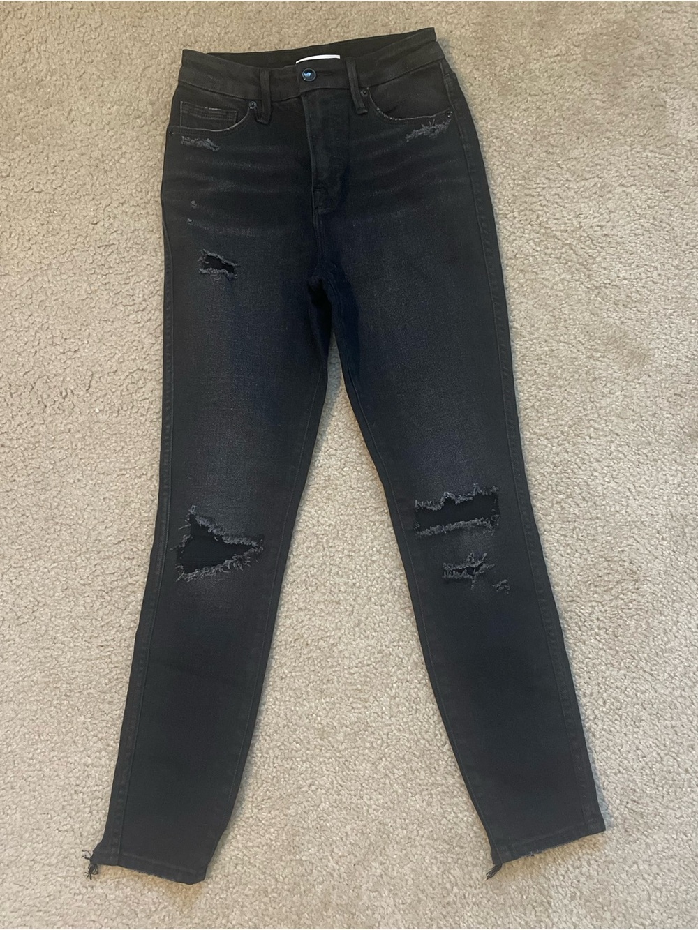 Good American Black Distressed High-Rise Skinny Jeans